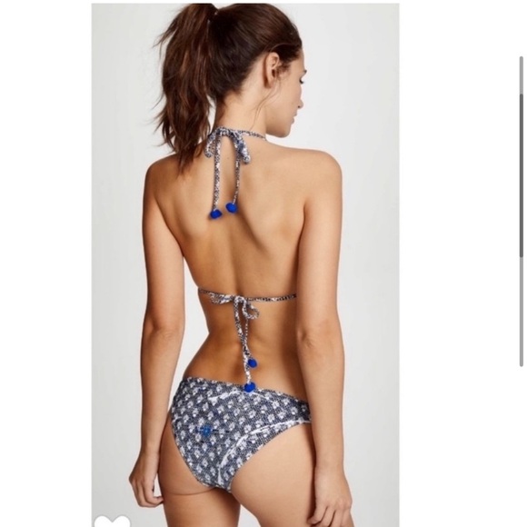 Poupette St. Barth Lucy Triangle Bikini Top in Navy/White. - Picture 3 of 8